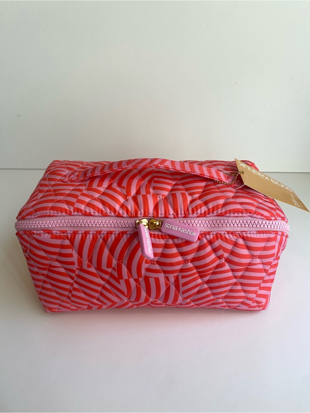 Sonia Kashuk Coral and Pink Quilted Cosmetic Pouch